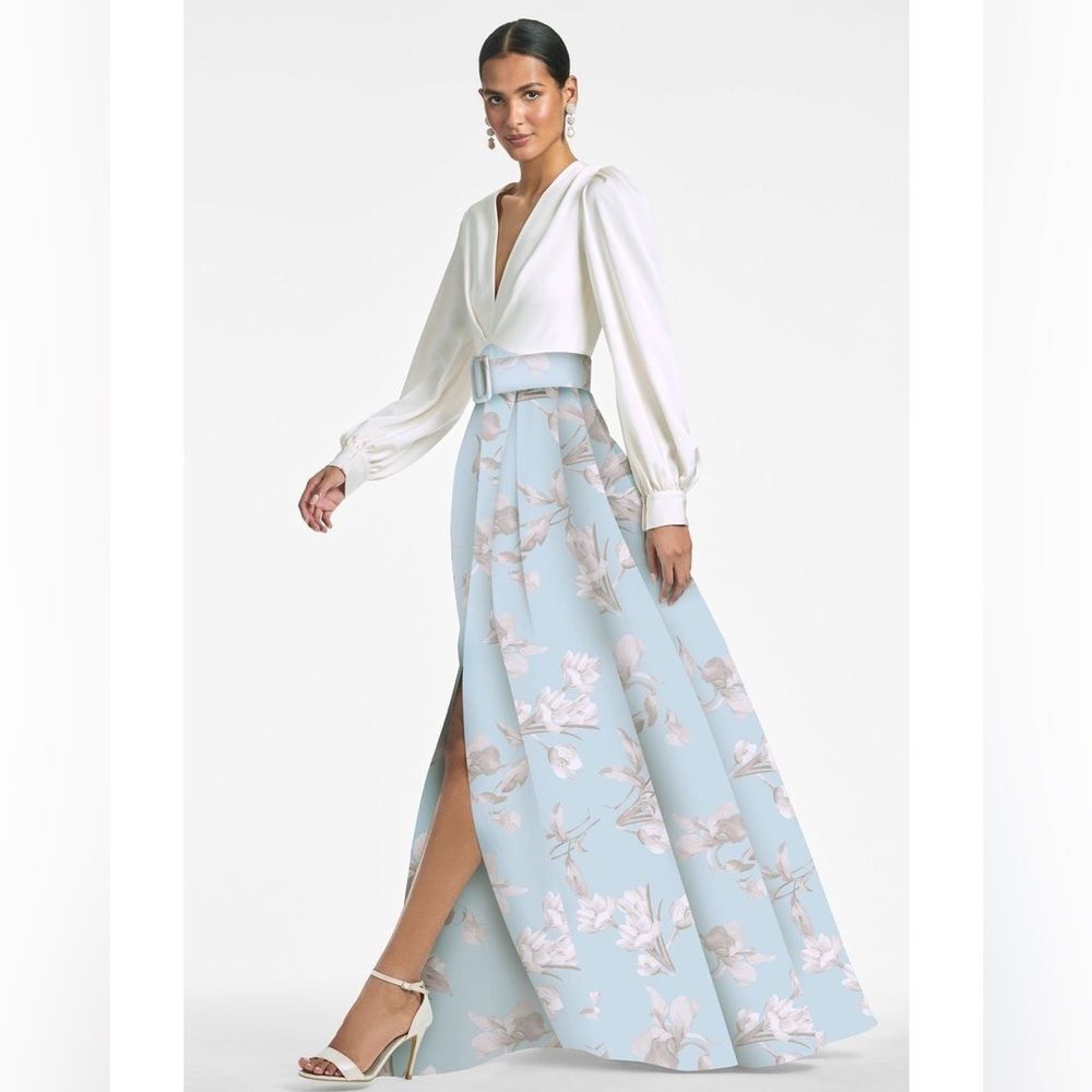 Sachin + Babi Zoe Blue White Floral Gown Dress Size 6 No Belt - Picture 4 of 14